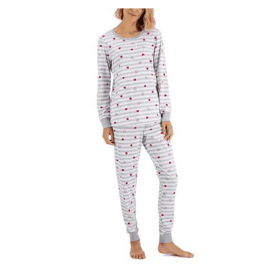 Family Pajamas Women's Hearts Striped Matching Pajama Set, Gray Heart Stripe , S
