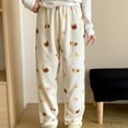 thumbnail image 2 of Bibifish Womens Pants Bear Print Fuzzy Drawstring Waist Wide-Leg Fit Pants Home Wear Daily Errands Adorable Cozy Flannel Pajama Pants, 2 of 5