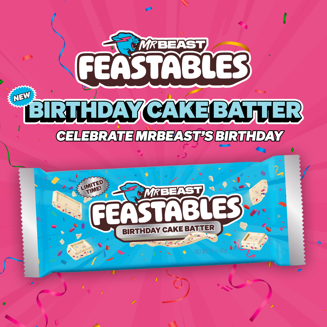 Feastables MrBeast Birthday Batter Bar, 2.1 oz (60g), 1 Count