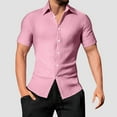 thumbnail image 6 of JTieacloth Button Up Dress Shirt with Pocket Men's Casual Short Sleeve Striped Shirt With Open Collar And Loose Fit For Summer Wear Wrinkle Durable And Easy Care Design Pink, 6 of 6