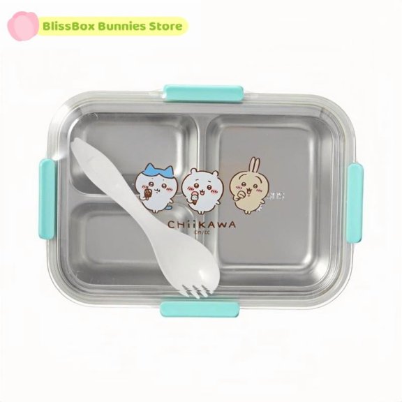 Original Chiikawa 800ml Stainless Steel Lunch Box Single Non-Removable Divider Easy Clean Large Bentobox Kawaii Gift Anime Usagi