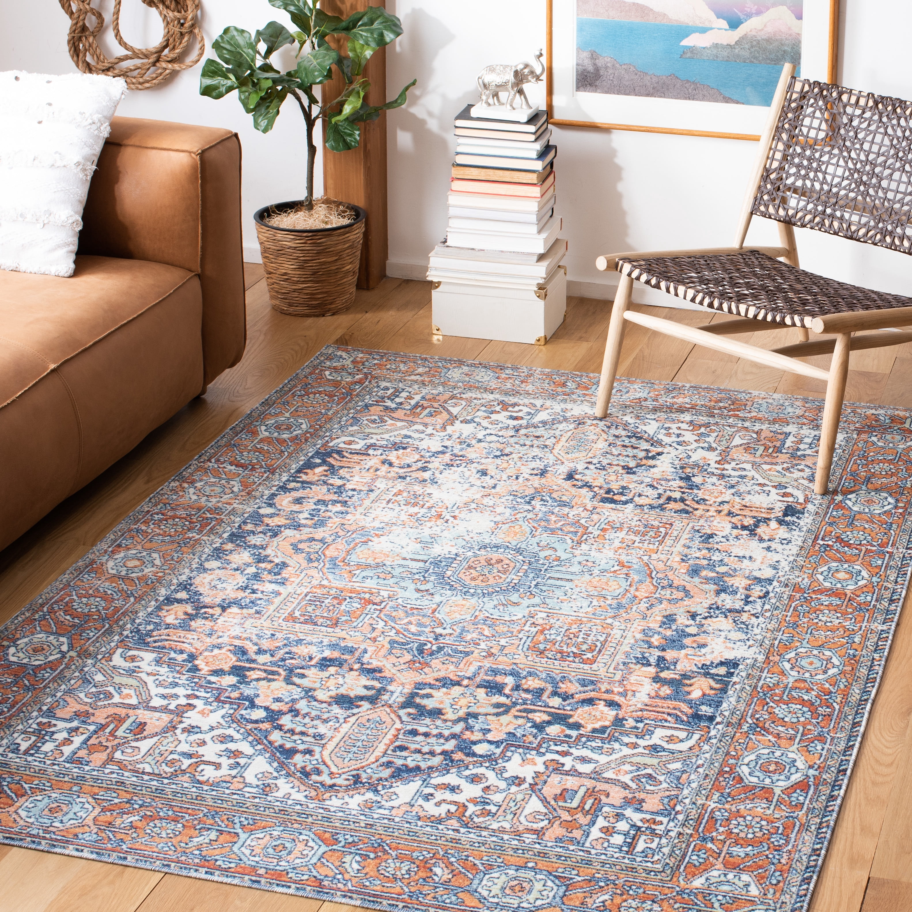SAFAVIEH Aria Gligor Oriental Area Rug, Navy/Rust, 5'3" x 7'7"