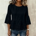 thumbnail image 5 of Lenpel Womens Cotton Linen Tops Fall 3/4 Length Sleeve Crew Neck Peplum Blouses Casual Fashion Hollow out Shirts, 5 of 7