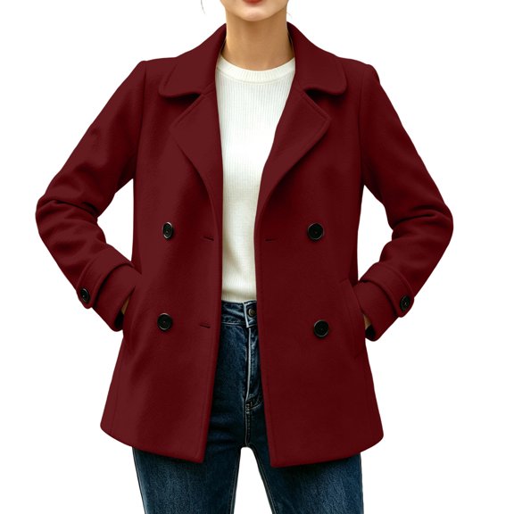 Riecok Pea Coats for Women Long Sleeve Button down Jackets Lapel Collar Overcoat Warm Casual Winter Outerwear S