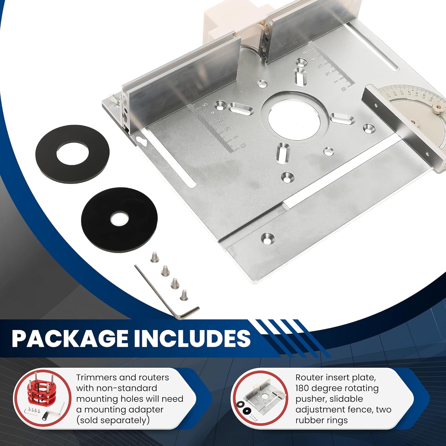 Elestoria Aluminum Router Table Insert Plate | Router Flip Plate for Woodworking Benches | Miter Gauge Guide, Sliding Fence Brackets, Tenon Ruler | Customizable Fit | Silver
