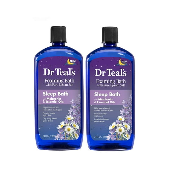 Dr. Teal,S Melatonin Foaming Bath Gift Set (2 Pack, 34Oz Ea) - Sleep Bath With Melatonin & Essential Oils - Pure Epsom Salt Eases Aches & Pains - Lavender Essence Soothes The Mind & Promotes Sleep
