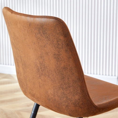 Set of 6 Brown Suede Dining Chairs with Black Metal Legs, Curved Wide Cushion, Modern Upholstered Comfortable Kitchen & Dining Room Chairs