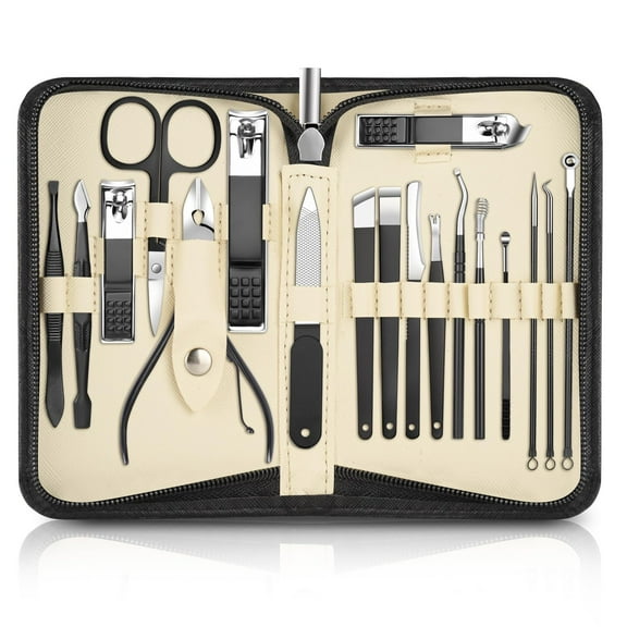 HEYMKGO 18pcs Nail Clipper Manicure Set for Adult Professional Stainless Steel Grooming Pedicure Kit with Travel Case Black