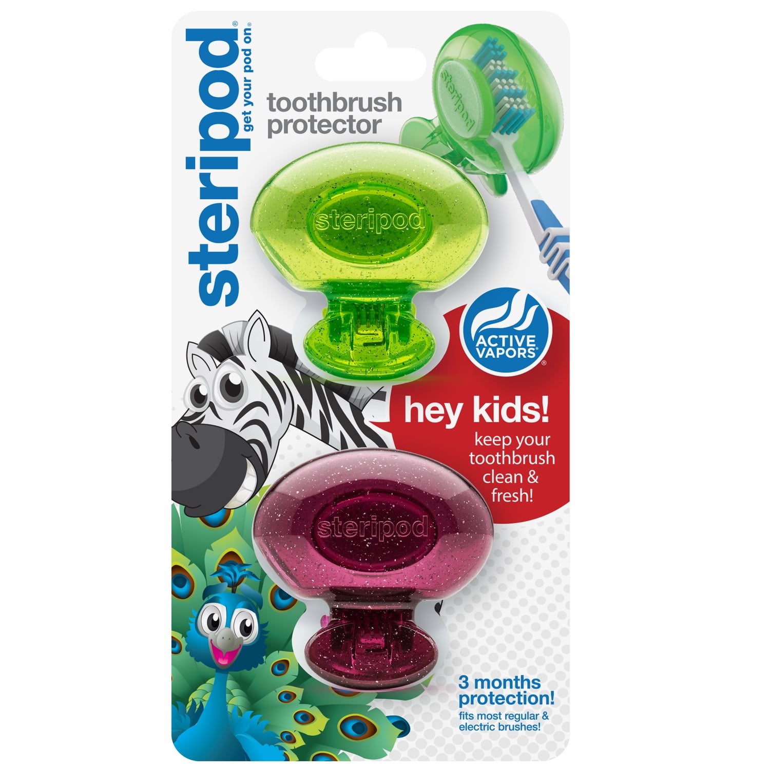 Steripod Kids ClipOn Toothbrush Protector, 2 Count (colors may vary