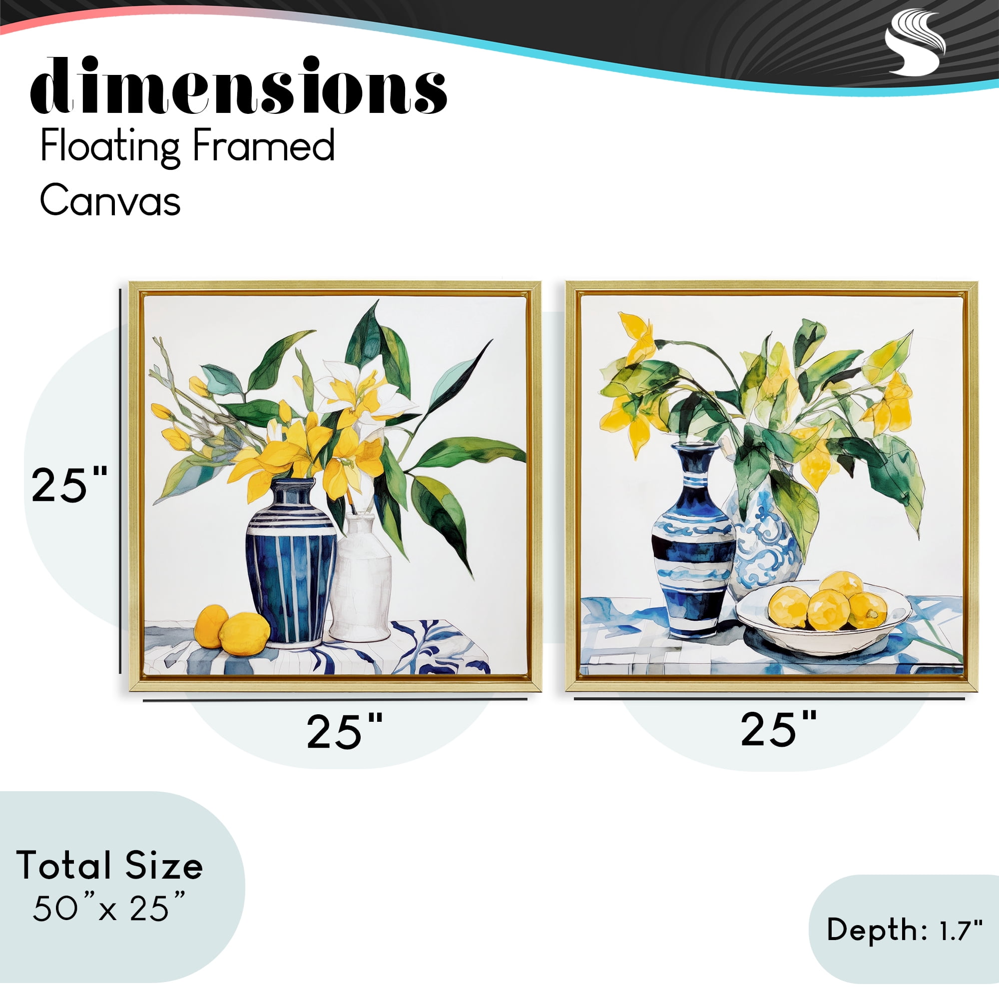 Stupell Industries Lemon Blooms Table Setting 2 Piece Gold Framed Floater Canvas Set, design by Ray Powers