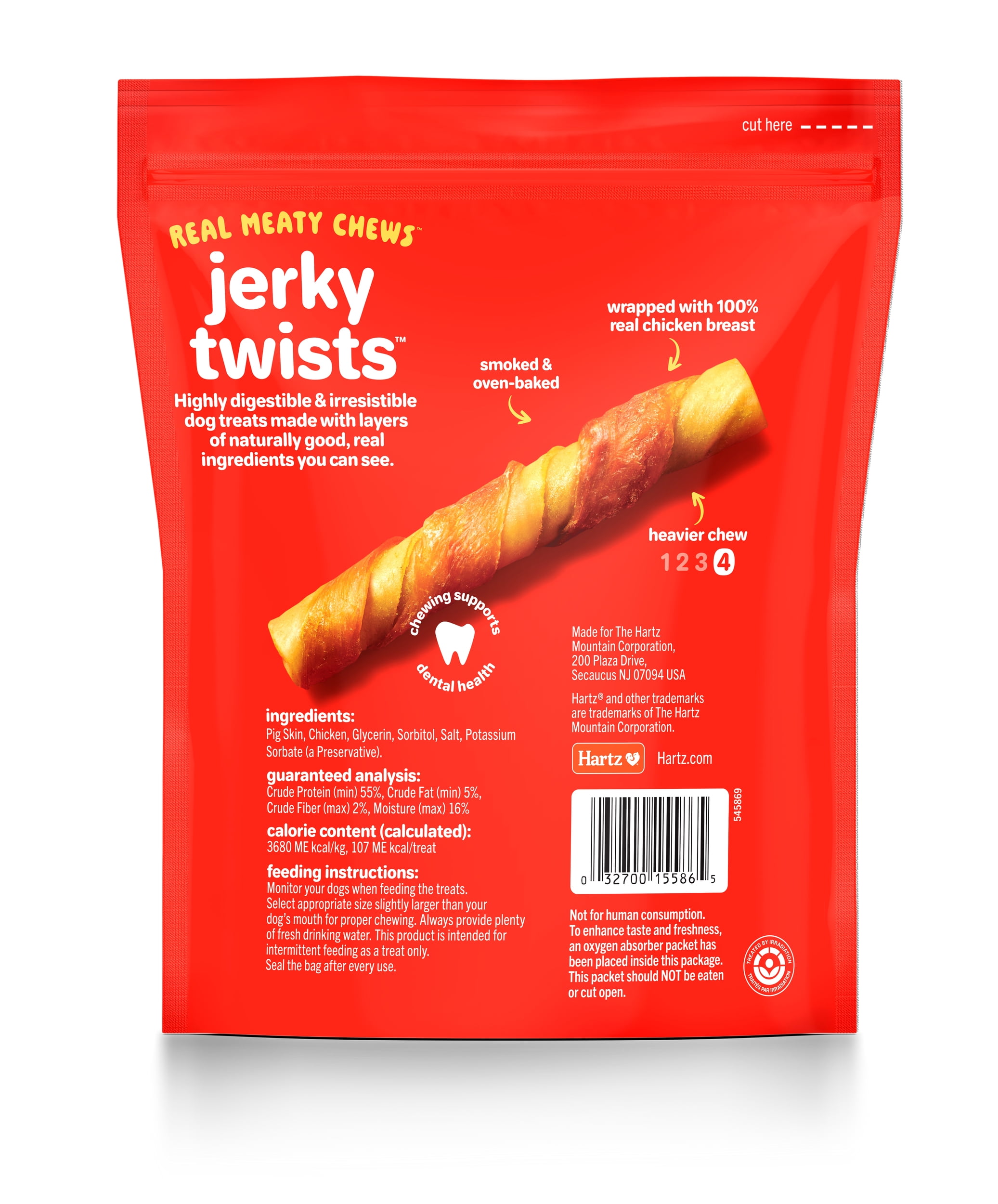 (4 pack) Hartz Oinkies Jerky Twists Chicken Wrapped Smoked Pig Skin Twists Dog Treats, Stick Treat (16 Count)