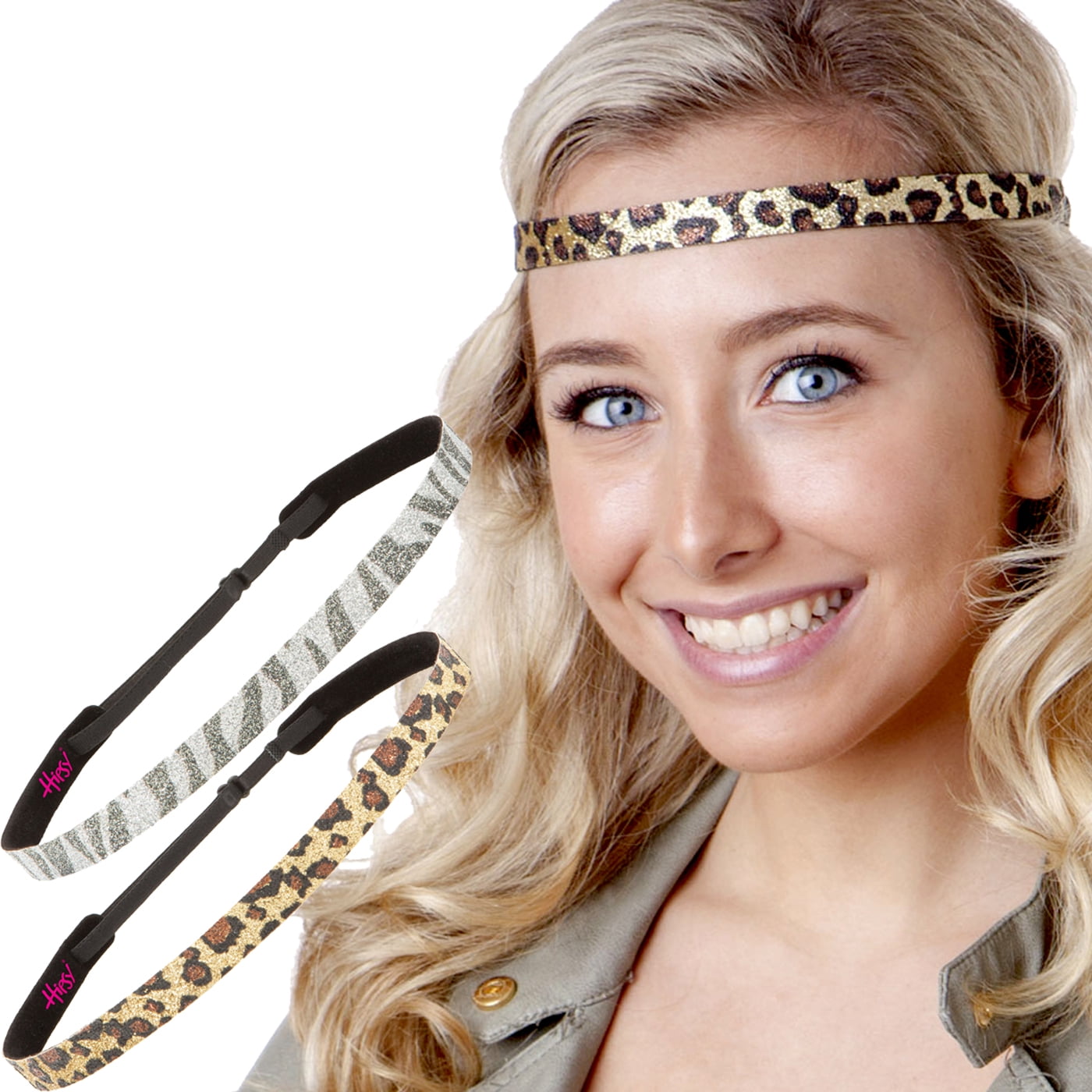 Hipsy PETITE & PLUS Size Adjustable No Slip Cheetah Grey Skinny Wave Wide Animal Printed Fashion Headband Gifts for Women Teens and Girls