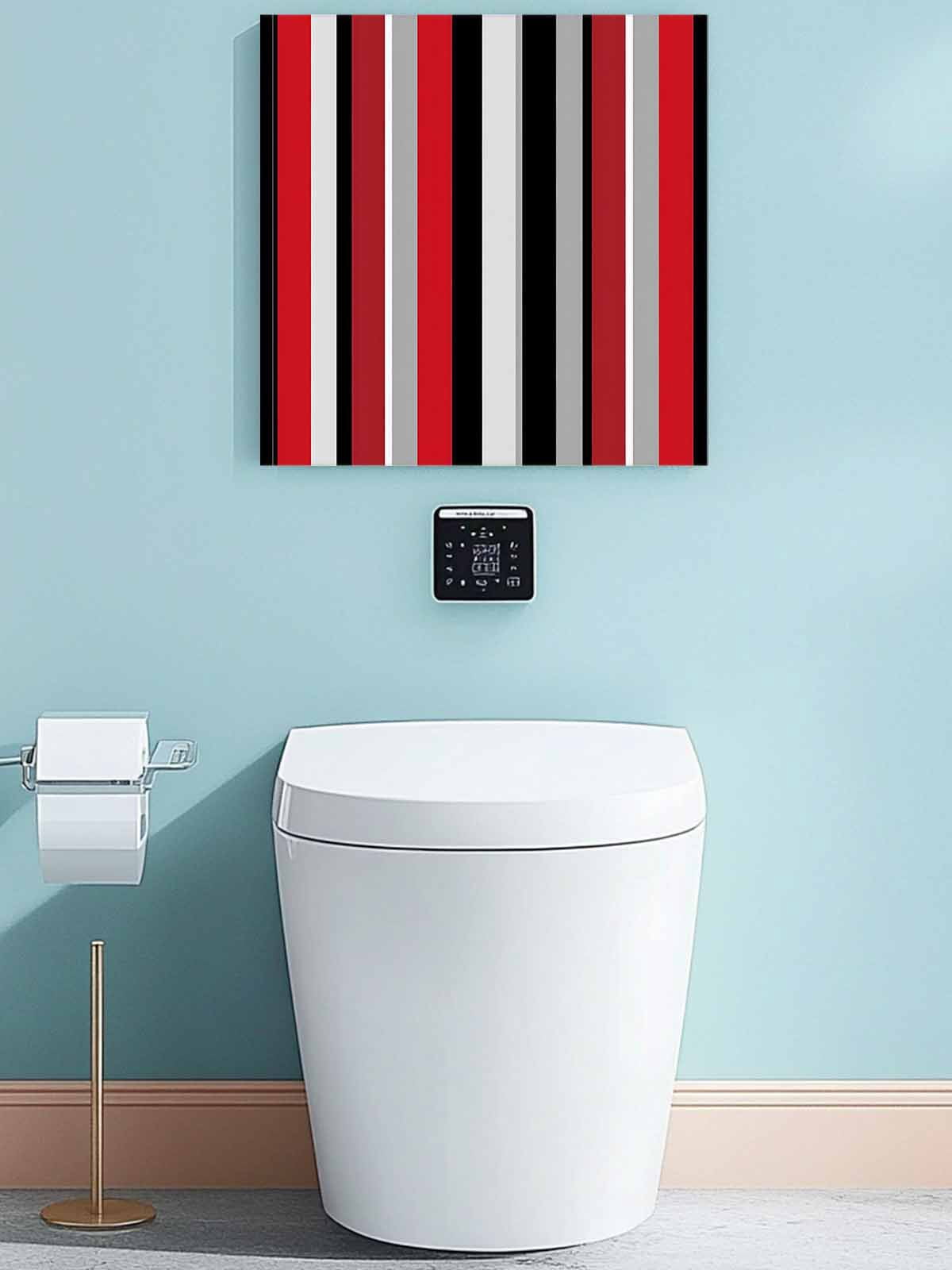 Red and Canvas Wall Art, Black Striped Abstract Geometric Vertical Stripes Framed Wall Decor Modern Artwork Prints Painting for Living Room, Bedroom, Kitchen & Cafe Decor 16x16 Inch