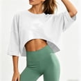 thumbnail image 4 of DYTTDG Women's Loose Fit Cropped Top | Round Neck 3/4 Sleeve Casual Workout T-Shirt Pullover, Sporty Everyday Top, 4 of 8