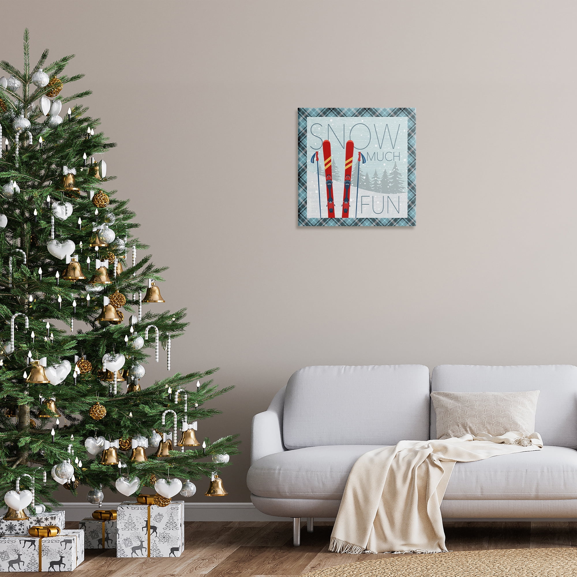 Stupell Industries Snow Much Fun with Plaid Landscape Painting Gallery Wrapped Canvas Art Prints Wall Art, 24 x 24