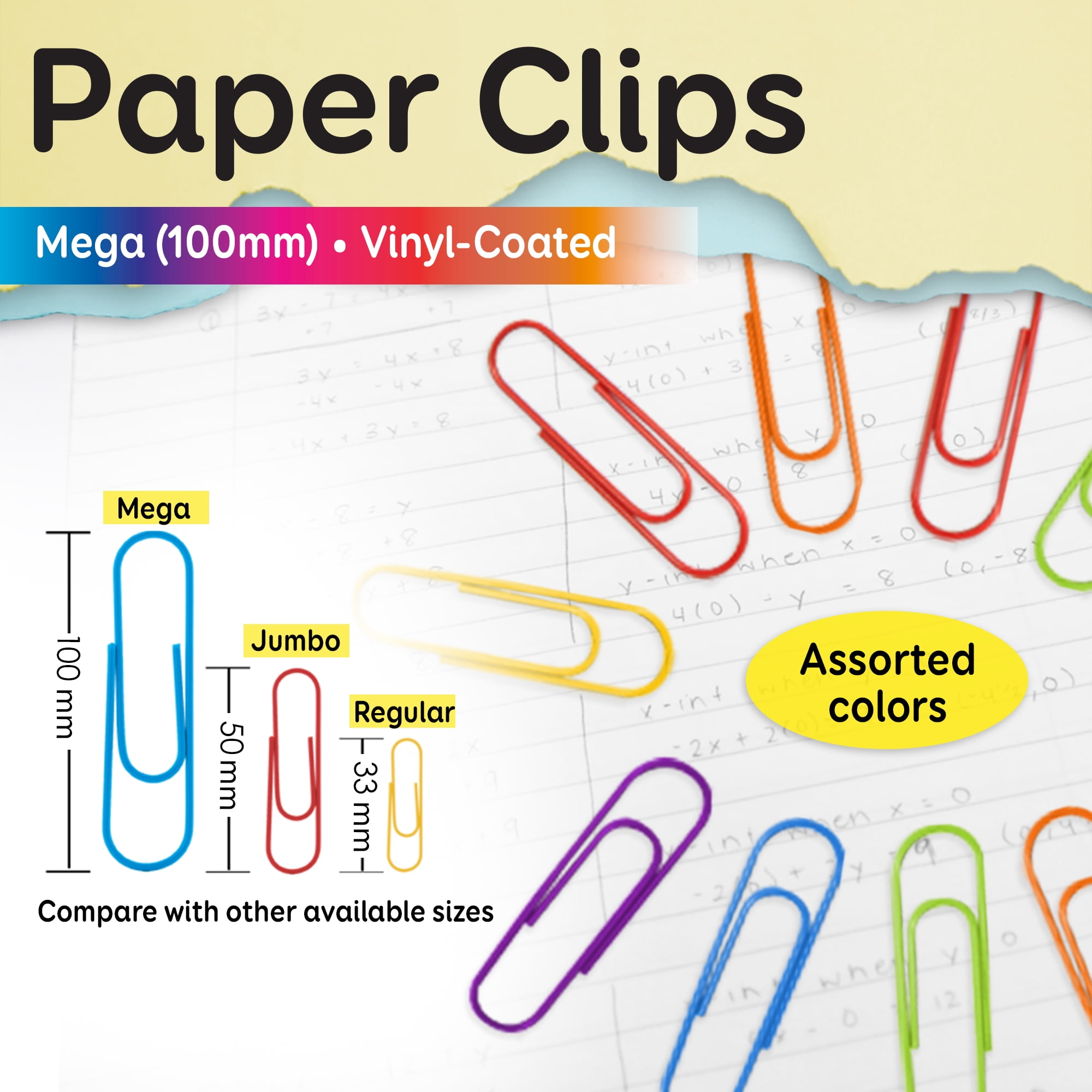 BAZIC Paper Clips 100mm Mega Jumbo Size, Color Coated Paper Clip Paperclips (10/Pack), 24-Packs