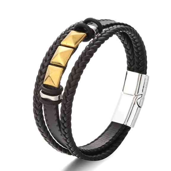 Uijokdef 1 PCS Fashionable and Minimalist Stainless Steel Leather Bracelet With Charming Temperament For Men