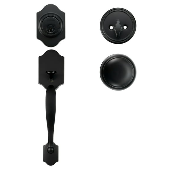KFFKFF Entry Door Lock and Deadbolt Combo, Satin Black Exterior Door Hardware with Inside Knob, Flexible Gap Distance Single Barrel Handleset, Suitable for Both Right and Left Handed Entry