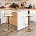 thumbnail image 2 of Set of 2 Modern Velvet Bar Stools, Adjustable Height Woven Back Bar Chairs with Footrest and Swivel for Kitchen Island & Dining Room, Beige, 2 of 12