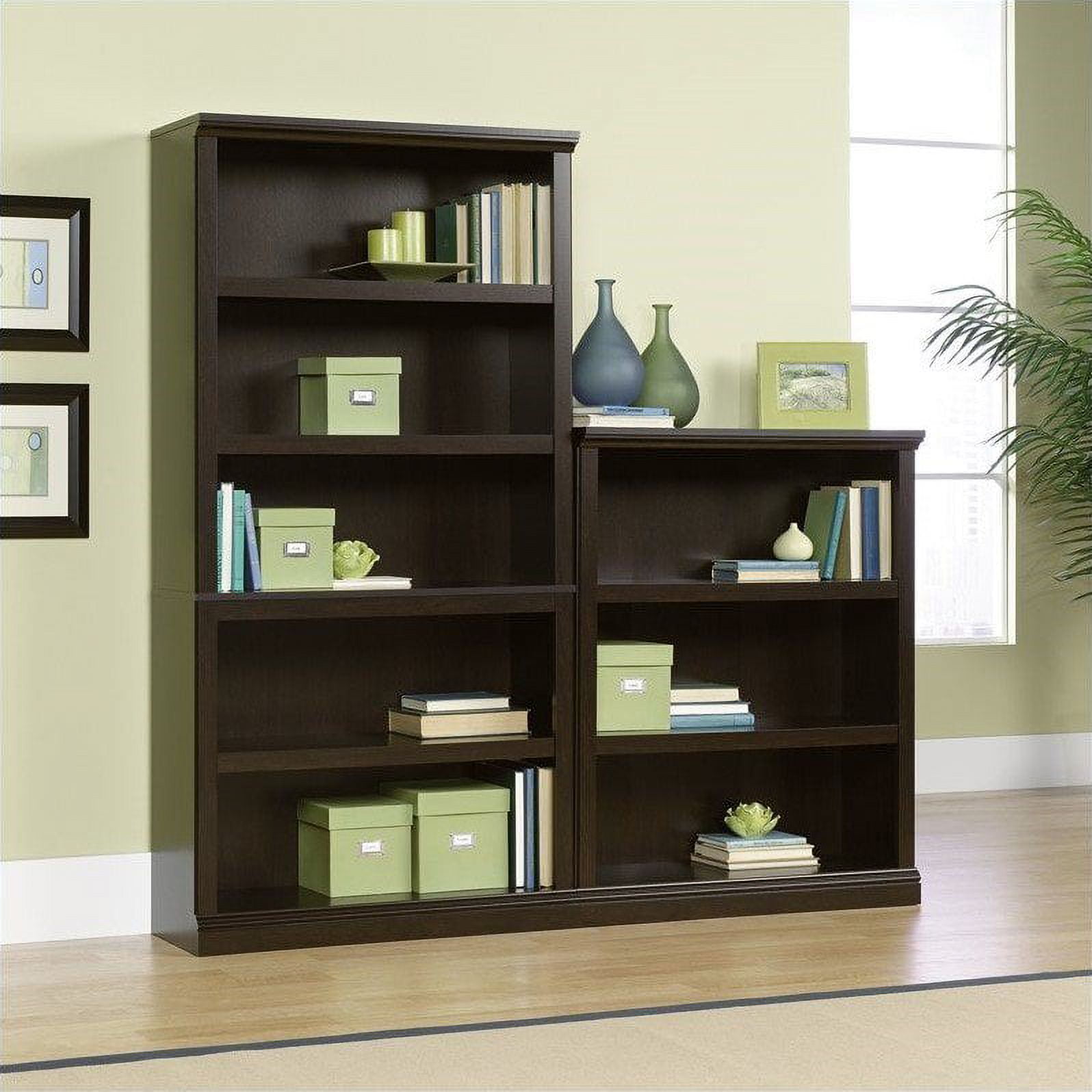Sauder Select Engineered Wood 3 Shelf Bookcase in Jamocha Wood/Black Finish