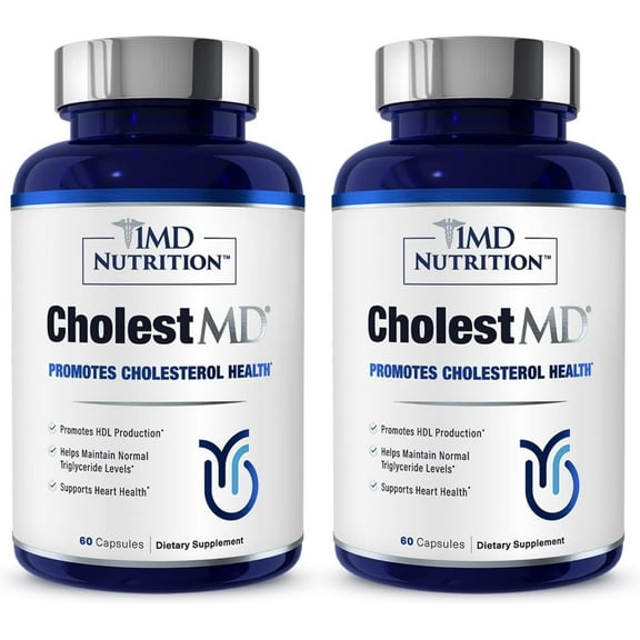 1MD Nutrition CholestMD with Olive Leaf Extract, Bergavit, Niacin, Garlic | 120 Capsules (2-Pack)