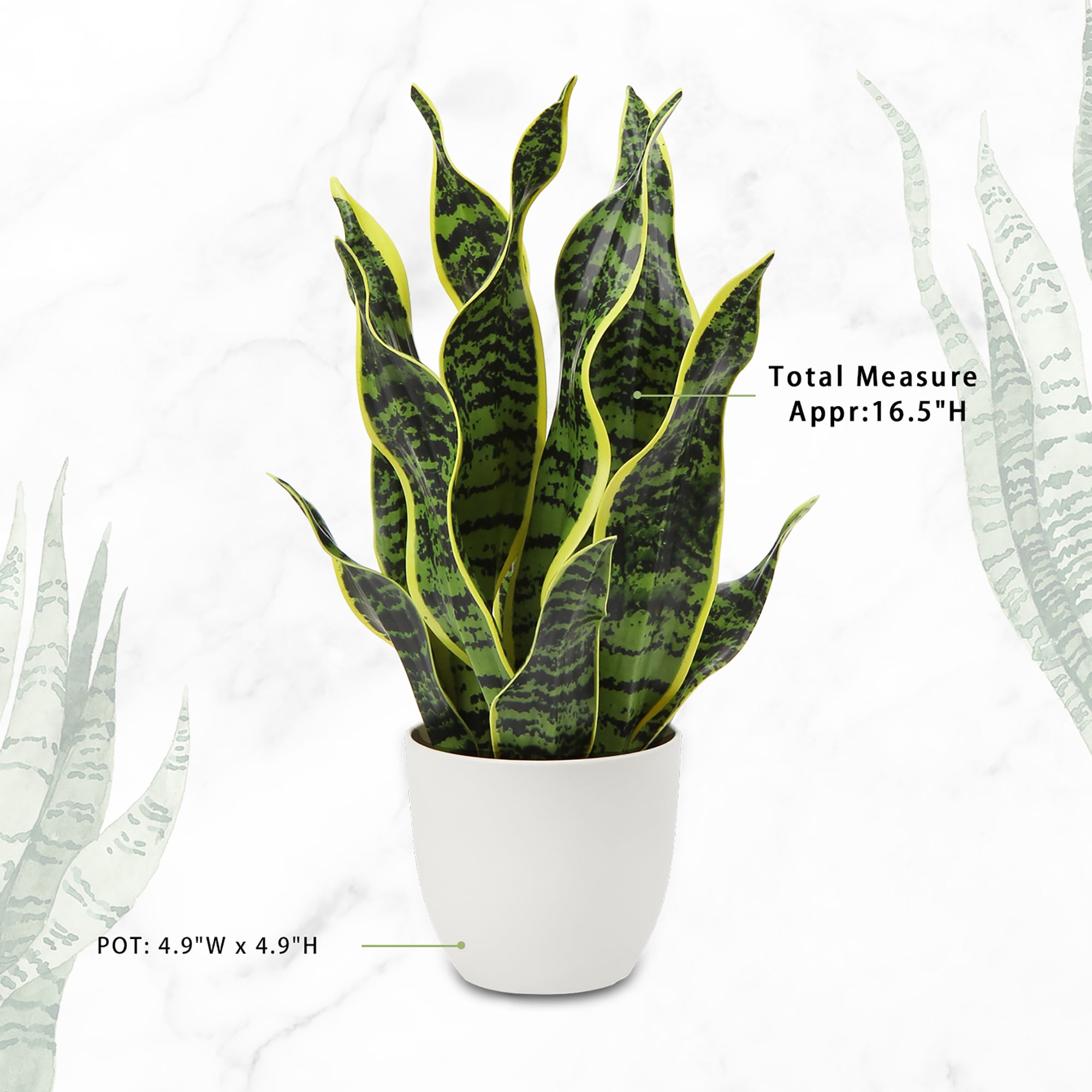 17 inch Artificial Snake Plant Potted Sansevieria Trifasciata Plants Outdoor Fake Plants in White Pots