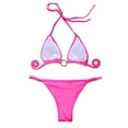 thumbnail image 5 of JIANJIA Swim Suits for Women Summer Rhinestone Solid Color Lace Up Halter Sexy Brassiere With Thongs Brazilian Two Piece Bikinis Swimwears Bathing Suits,Pink,M, 5 of 6