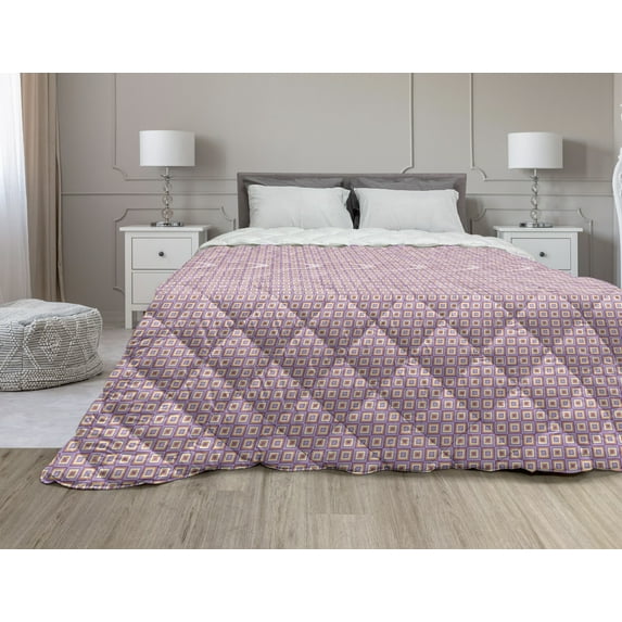 Abstract Down Alternative Comforter, Simplistic Graphical Illustration of Vertical Stripes in Nude Tones, Microfiber Quilt for All Season, 5 Sizes, Pale Chocolate and White, by Ambesonne
