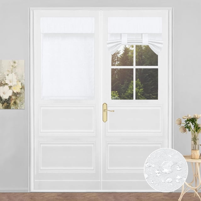 PureFit Rideaux Occultants 100 % pour Porte-Fenêtre Stores pour Pare-Soleil de Porte Rideau de Porte de Patio Revêtement pour Intimité à Nouer Isolé Type Lin Housse de Porte d'Entrée Draperies, L26 x H40 Pouces, 1 Panneau, Blanc