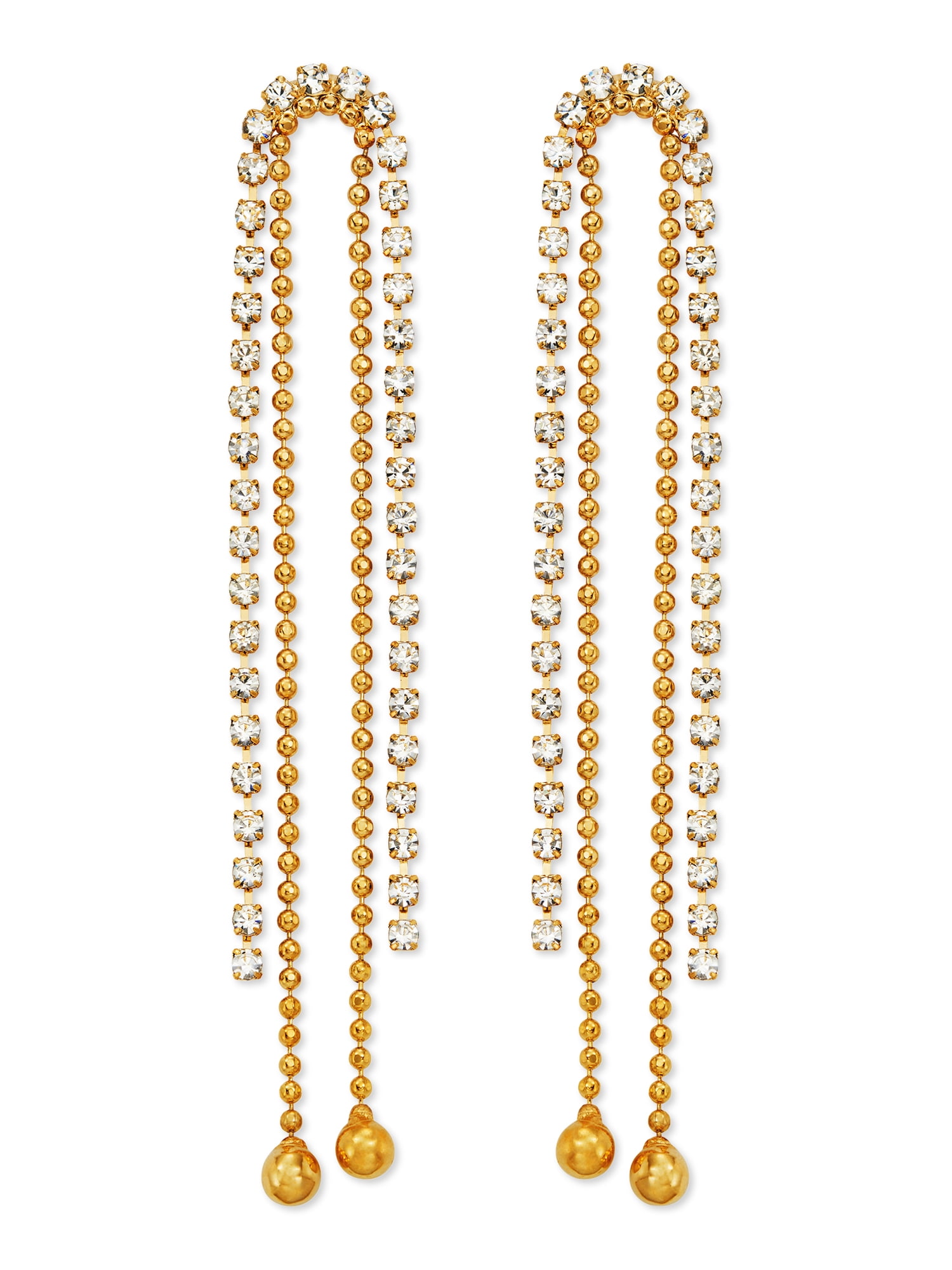 Scoop Womens 14K Gold Flash-Plated Crystal and Chain Drop Statement Earrings