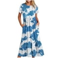 thumbnail image 2 of Offre à Durée Limitée Iumwxz Robes à Manches Courtes Col Rond pour Femmes Tunique Décontractée Ample Robe Longue Plissée Robe Imprimée Teinture sur Nœuds Robe de Plage pour Femmes Robes Tendance pour la Rue, 2 of 5