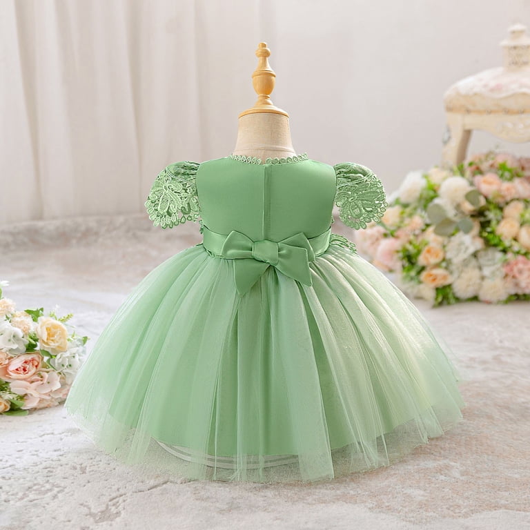 Toddler Dresses Elegant Formal Dress with Layered Skirt and Satin Bodice Party Gown Girls Dress Green 2-3 Years
