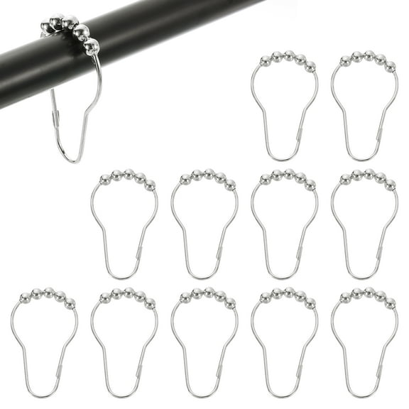 12Pcs Shower Curtain Hooks, Metal Roller Balls Glide Shower Rings, Nickel White