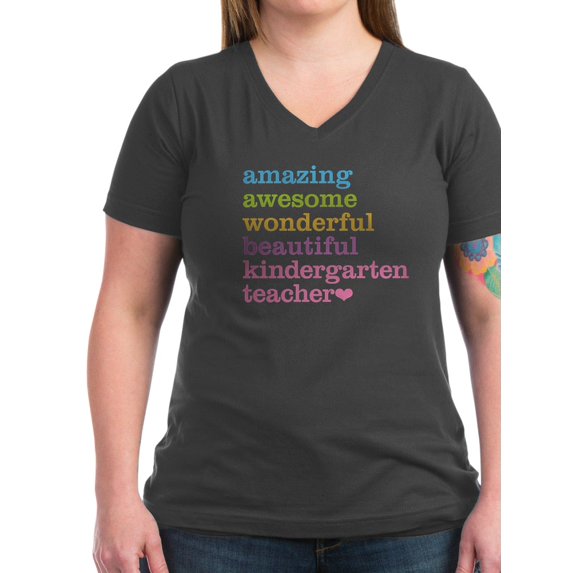 CafePress - Kindergarten Teacher Women's V Neck Dark T Shirt - Women's V-Neck Dark T-Shirt