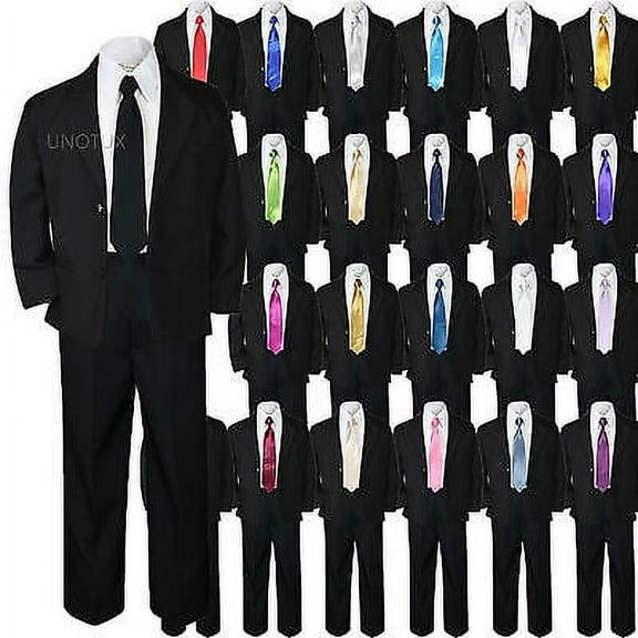 5pc Boys Toddler Kids Formal Wedding Tuxedo Suits Sets EXTRA Color Necktie S-7