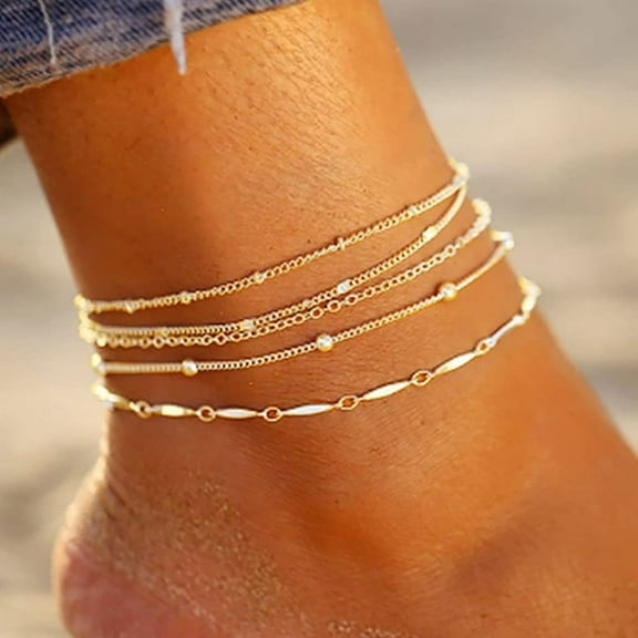 Gold Bracelet Set for Women Gold Plated Dainty Layered Anklets Bracelets with Beaded & Heart Charm Trendy Jewelry Gift for Wife, Mom, Her