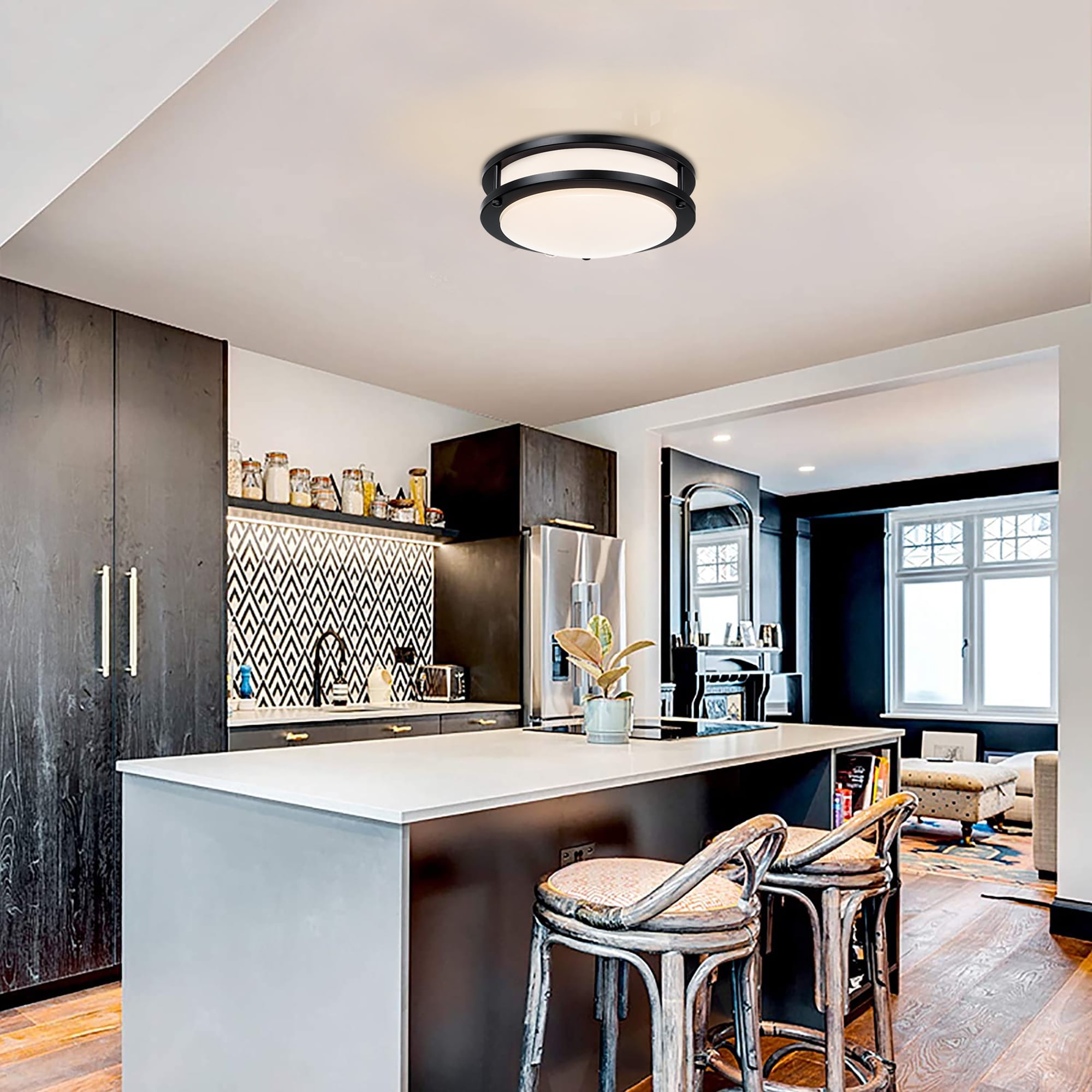 10" Matte Black Round Flush Mount LED Ceiling Light Fixture for Kitchen, Bathroom, Dining Room, Living Room, Hallway, 2700K/3000K/3500K/4000K/5000K