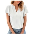 thumbnail image 2 of Exrradully Womens Spring And Summer Gold Lace Stitching V-neck Solid Color Bottom T-shirt Hollow Top White T-shirt, 2 of 8