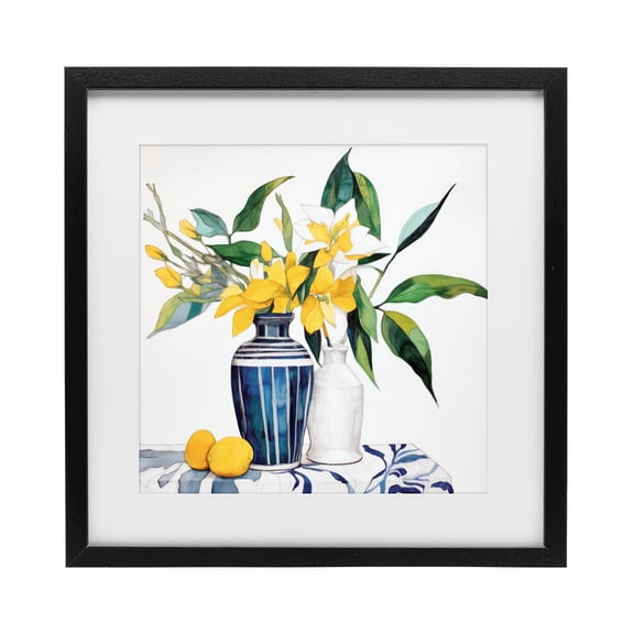 Stupell Industries Cottage Lemons And Blooms Table Black Framed Print Under Glass, 13 x 13, by Ray Powers