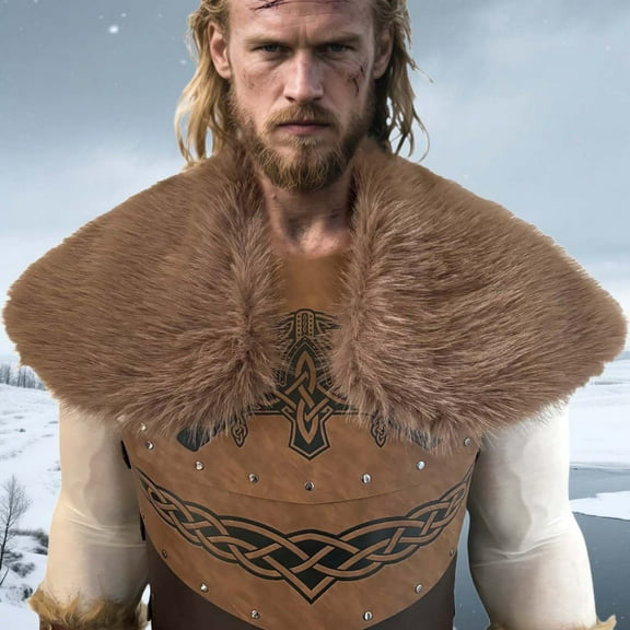 VONCOS Male Coffee Viking Warrior Faux Faux Fur Shawl - Polyester, One Size Fits All for Medieval Cosplay Hall-oween Everyday Wear,Size Free Size
