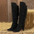 thumbnail image 3 of Pandaie Women's Over Knee High Boots Retro Fringe Riding Long Boots Chunky Heel Tassel Casual Winter Shoes Black 6, 3 of 6