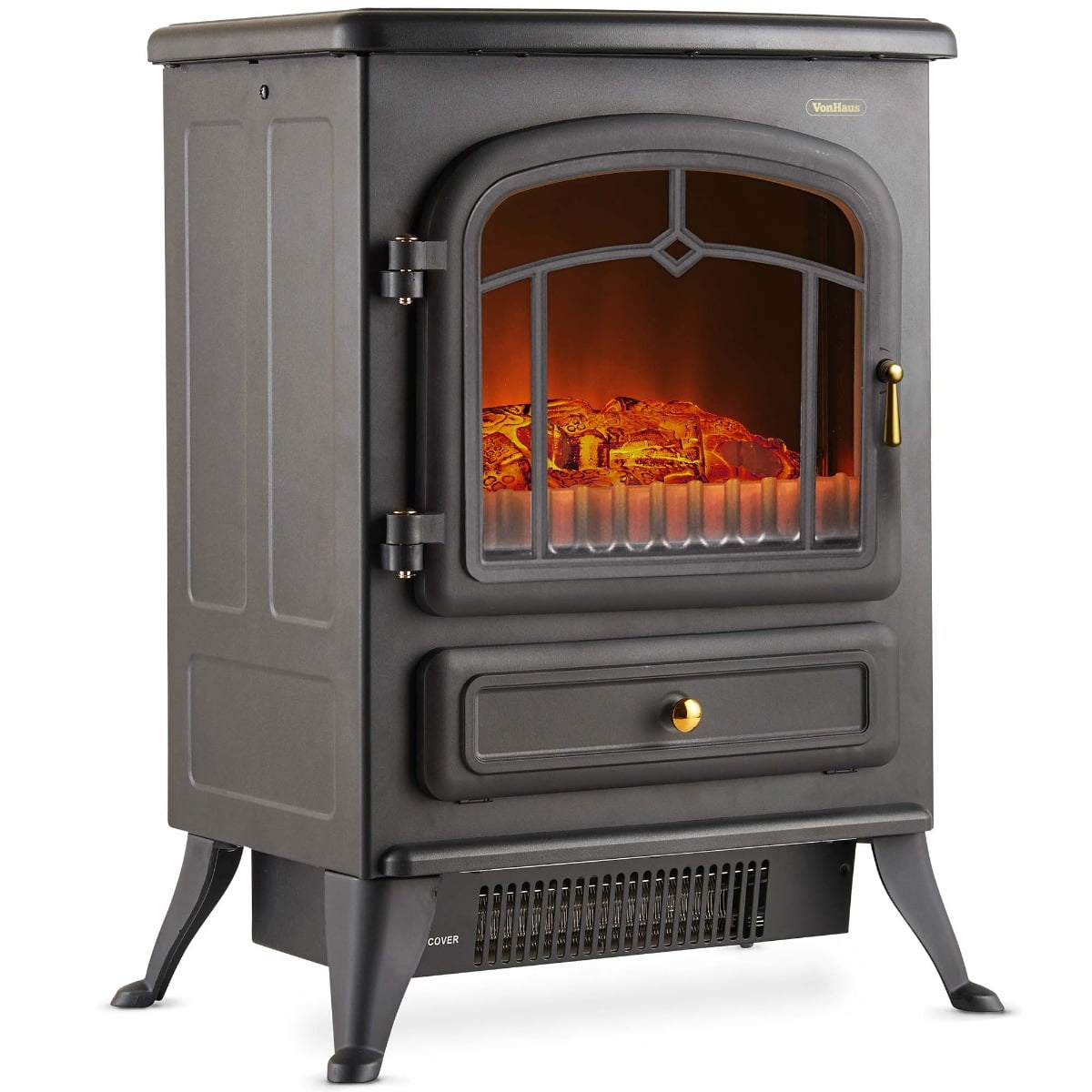 Vonhaus Electric Stove Heater Fireplace With Realistic Log Wood Vonhaus Electric Stove Heater Fireplace With Realistic Log Wood Burning Flame Effect And 2 Heat Settings Portable Free Standing Space 1500w Black