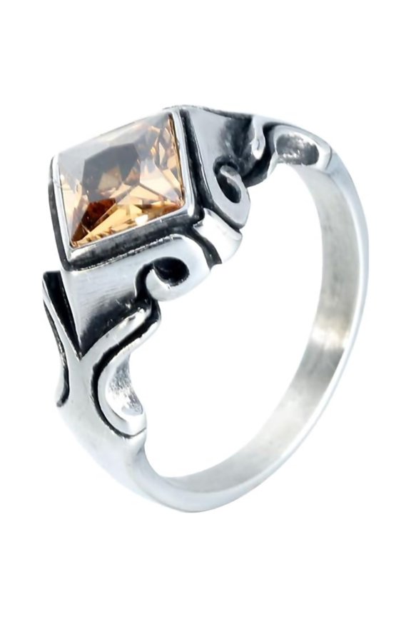 Men's Women's Stainless Steel Rhombus Arrow Gemstone Ring Punk Gothic Personalized Hip Hop Band Jewelry