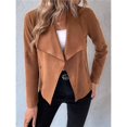 thumbnail image 4 of Chaquetas de Ante Sintético para Mujer, Ropa de Moda de Otoño, Larga, Frente Abierto, Abrigo Corto, Prenda Exterior Marrón M, 4 of 9