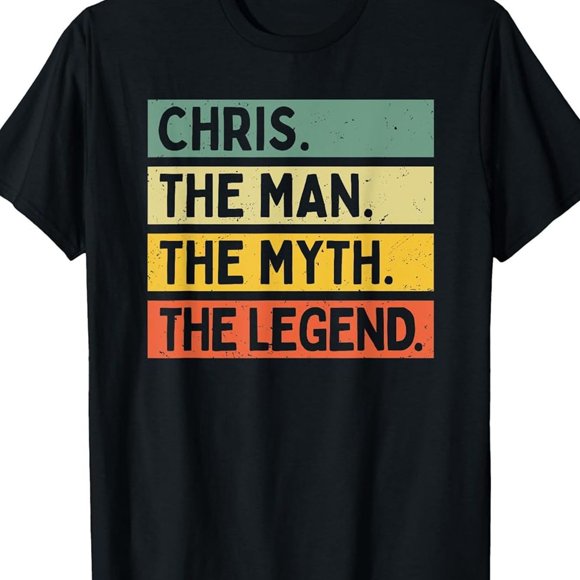 T-Shirt Humoristique pour Homme Chris The for Man The Myth The Legend - T-Shirt à Col Rond Doux 100 % Coton à Manches Courtes avec Imprimé Chris Vertical Audacieux, Tailles P-TTTG - Cadeau pour Anniversaires - Vêtement Humoristique Décontracté pour