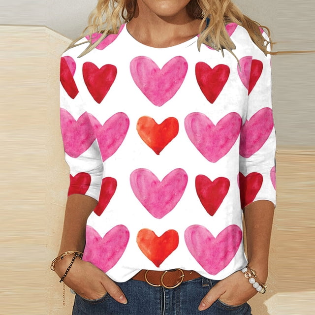 Fiudx Liquidación de Ahorros de Verano Blusa Holgada con Estampado de Pascua y Cuello Redondo Retro de Manga Tres Cuartos a La Moda para Mujer