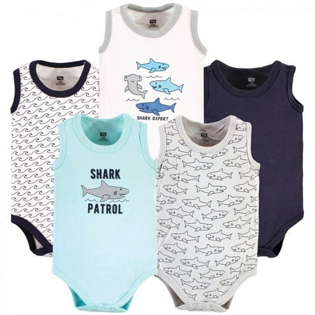 UPC: 0660168167047 | Hudson Baby Infant Boy Cotton Sleeveless Bodysuits Shark Patrol 3-6 Months