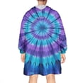 thumbnail image 2 of Blue Purple Tie Dye Pattern Wearable Oversized Blanket,Wearable Blanket Hoodie for Adults,Cozy Hooded Blankets with Super Pockets,Super Warm Fuzzy Pullover for Women & Men, 2 of 6