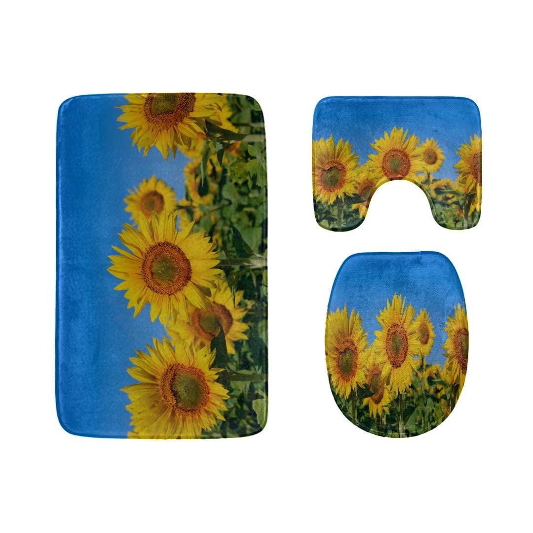 GOHAO Brightly Colored Yellow Sunflower 3 Piece Bathroom Rugs Set Bath