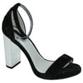 thumbnail image 1 of Delicious Women Thick Block Chunky High Heels Ankle Strap Open Peep Toe SHINY-S Velvet Black / Silver Heel 8.5, 1 of 3